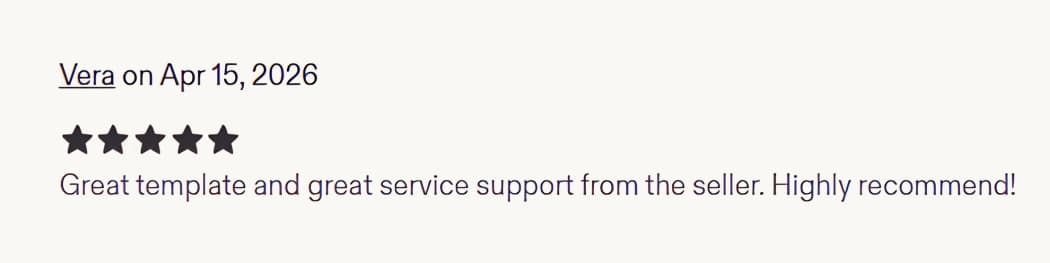 Customer review: Great template and great service support from the seller. Highly recommend!